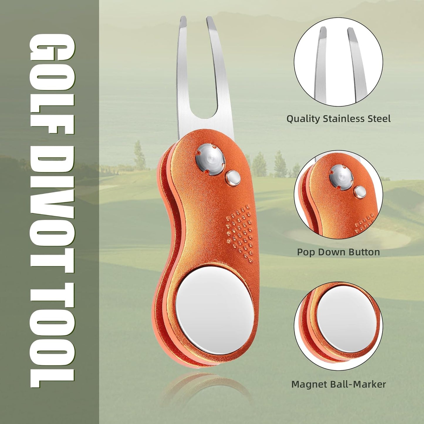 Mile High Life Golf Divot Repair Tool, All Metal Foldable Divot Tool with Pop-up Button & Magnetic Ball Marker
