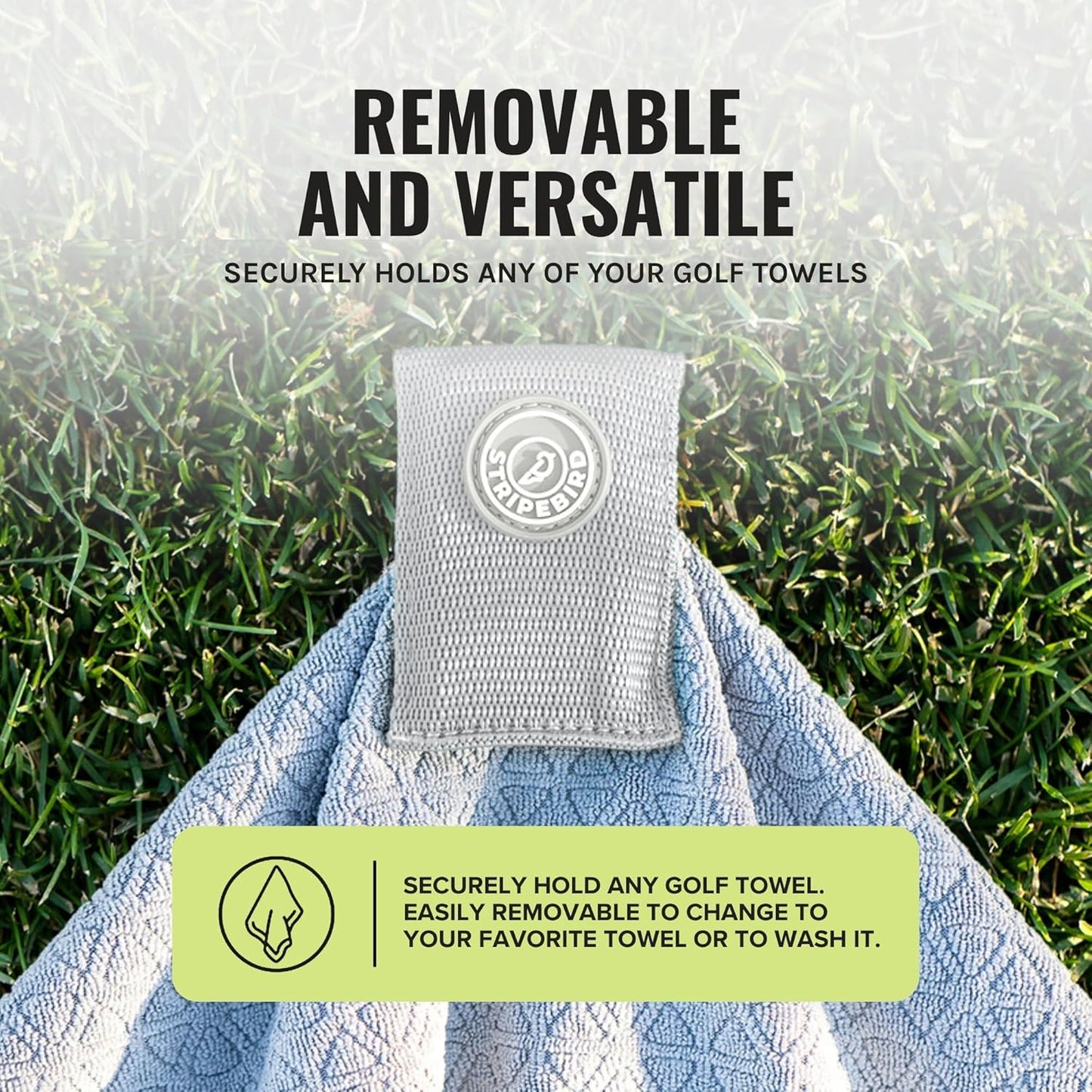 Stripebird - Magnetic Clip for Any Towel (Gray) - Highest Strength Magnet for Magnetic Golf Towel - Removable from Towels - Magnet Golf Towel - Magnetic Golf Towels for Men