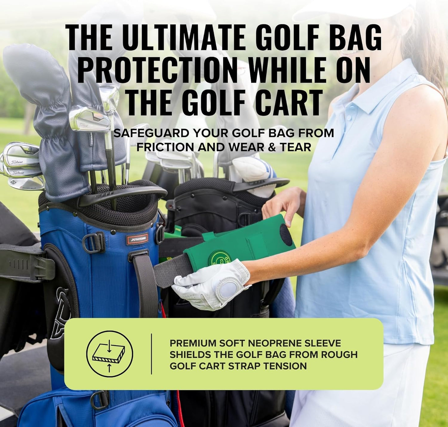 Stripebird - Premium Golf Cart Strap Sleeve Protector - Save Your Golf Bag from Golf Cart Straps - Includes Magnetic and Steel Plate for Magnetic Golf Accessories