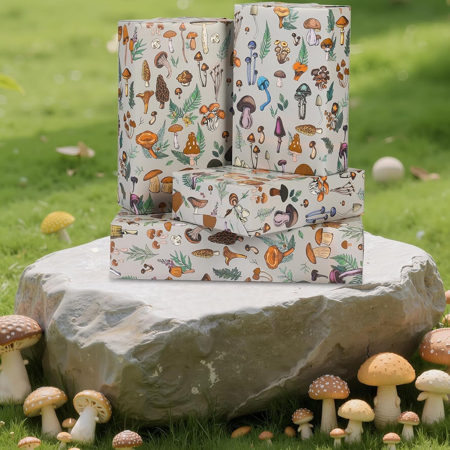 Pineraap Mushroom Wrapping Paper Roll - 17Inch x16.4Feet - Plants Whimsical Forest Theme Gift Wrap for Birthday,Party,Holiday Decor
