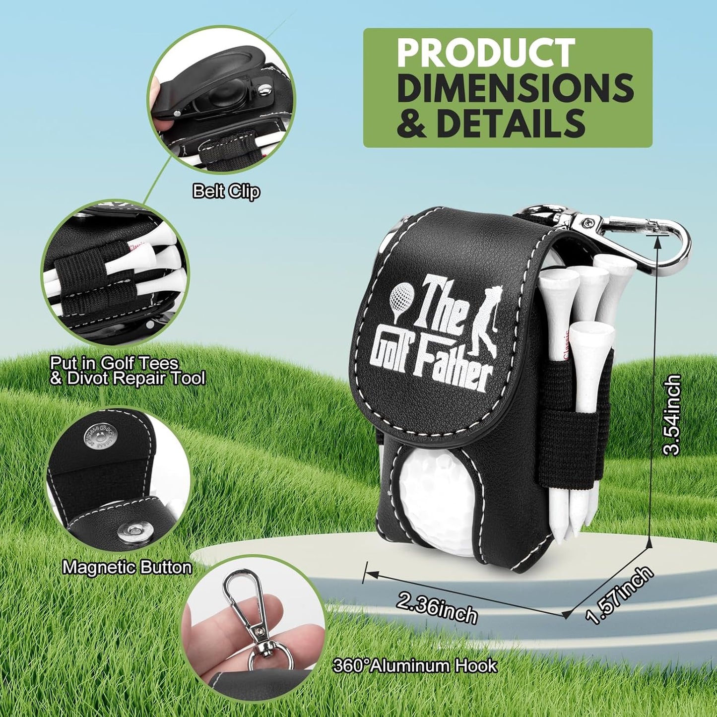 Golf Ball Bag Pouch with Golf Tee Holder Leather Golf Ball Pouch with Belt Clip Golf Ball Bag for Men and Women Storage Gift