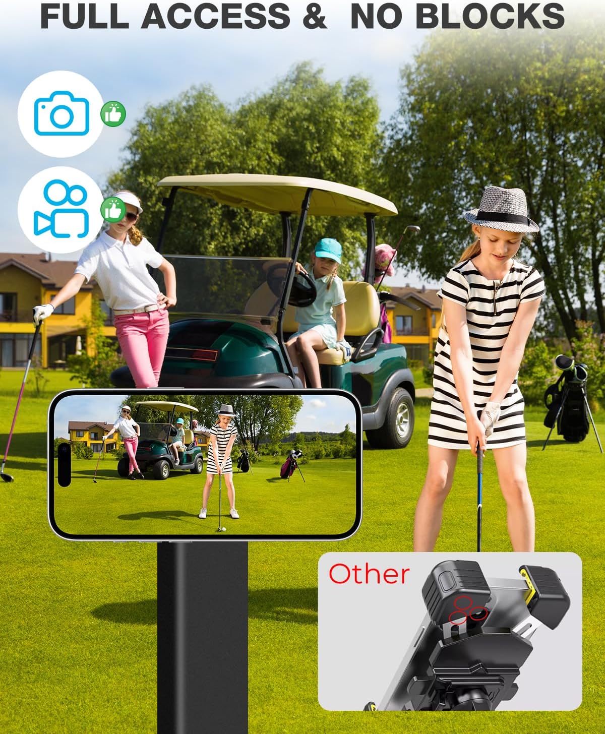 MENOLY Magnetic Golf Cart Phone Holder Compatible with EZGO, Club Car, Yamaha,Golf Cart Phone Mount Fits with iPhone 16 15 14 13 12 Pro Max Plus, Galaxy, Google Golf Cart Accessories Gift for Men