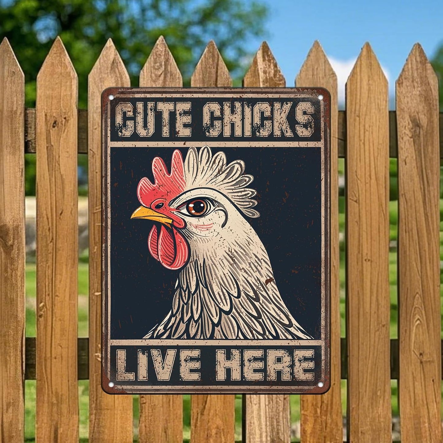 Chicken Signs For Coop Funny Outdoor - Cute Chicks Live Here Iron Sign Poster Chicken Sign Home Decor Garage Bar Restaurant Kitchen Cafe Bar Pub 12x16 Inch Wall Art Decor
