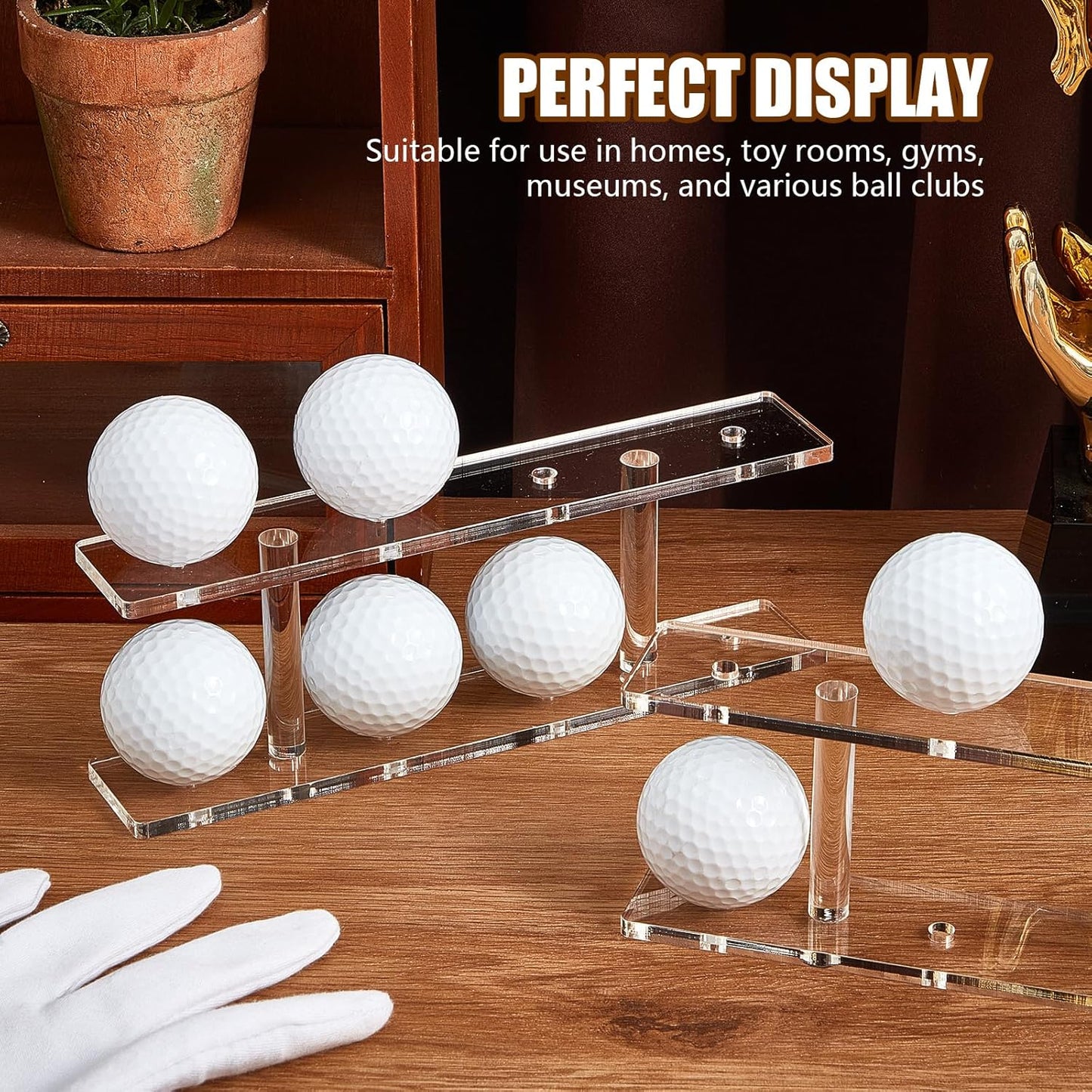 2 Pcs Golf Ball Display Rack 8 Balls Clear Acrylic Golf Case Holder Small Table Tennis Display Stand Shelf Double Layer