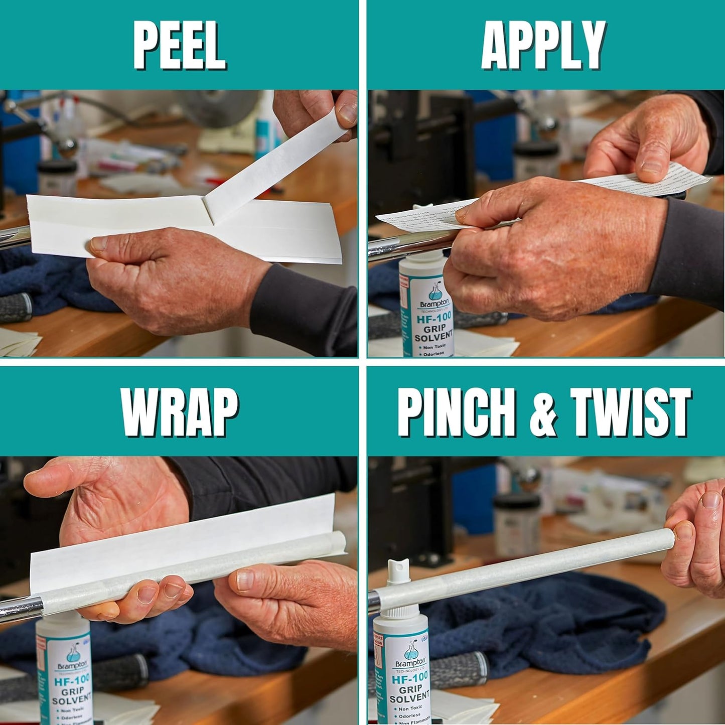 Brampton Basic Golf Grip Kit for Golf Club Regripping - 15 Premium 2"x10" Golf Grip Tape Strips, & 4 oz HF-100 Non-Toxic, Non-Flammable, Odorless Golf Club Grip Solvent