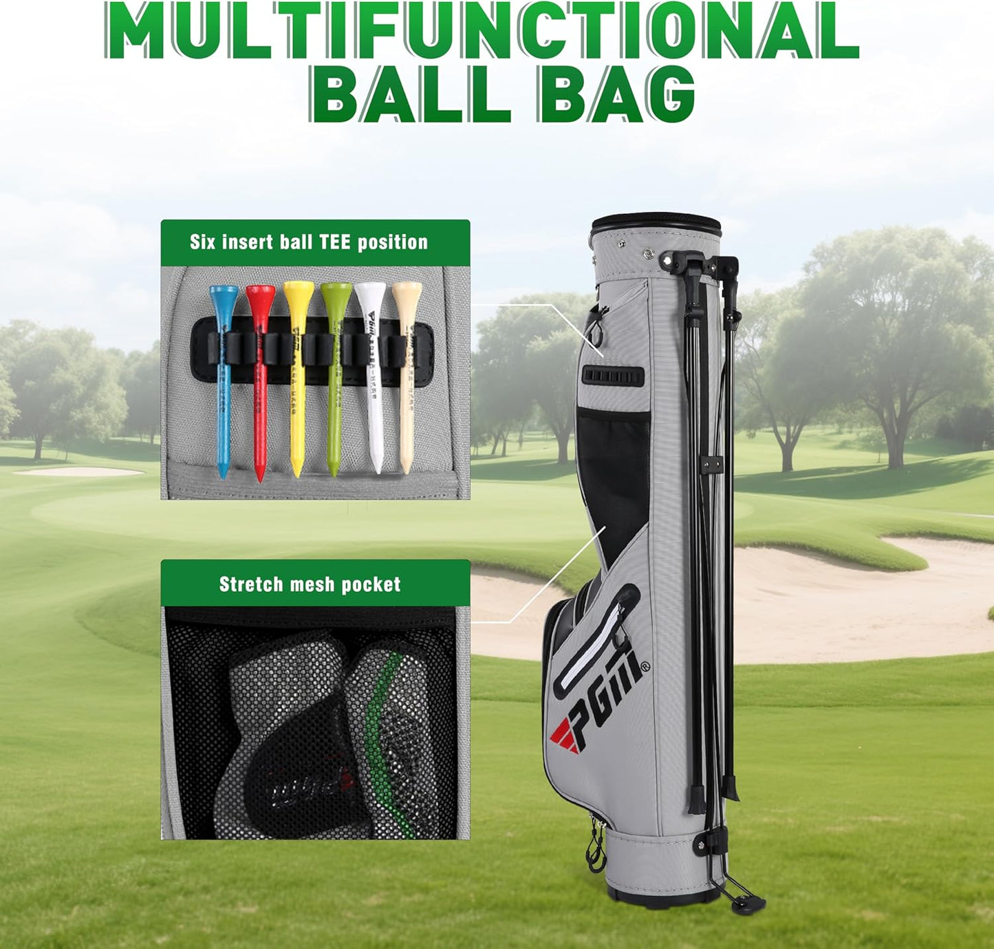 PGM Sunday Golf Stand Bag for Women and Men - Easy Carry Pitch Lightweight Golf Stand Bag with Cooler Pouch and Valuables Pocket for Driving Range Par 3 Executive Courses