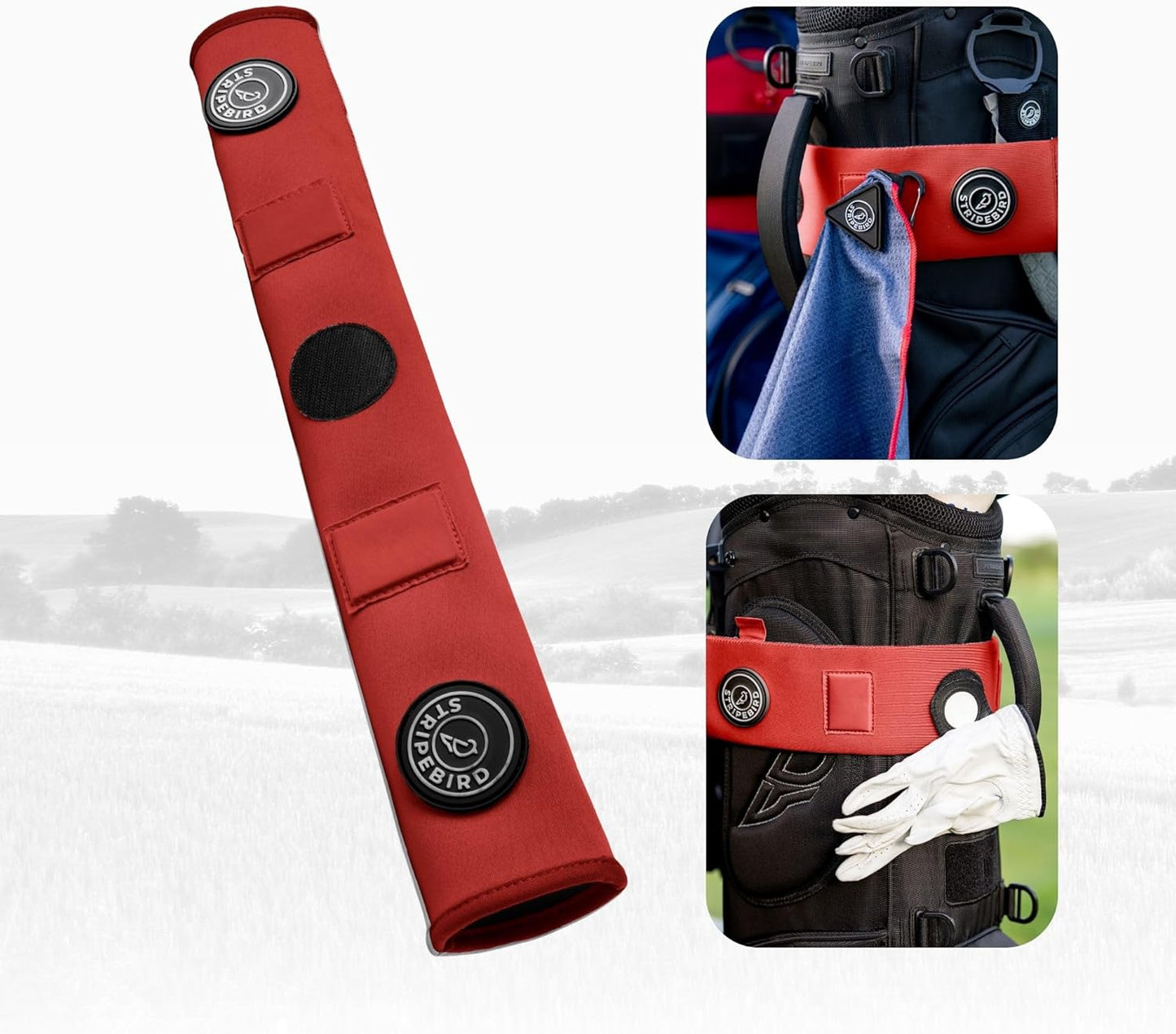 Stripebird - Premium Golf Cart Strap Sleeve Protector - Save Your Golf Bag from Golf Cart Straps - Includes Magnetic and Steel Plate for Magnetic Golf Accessories