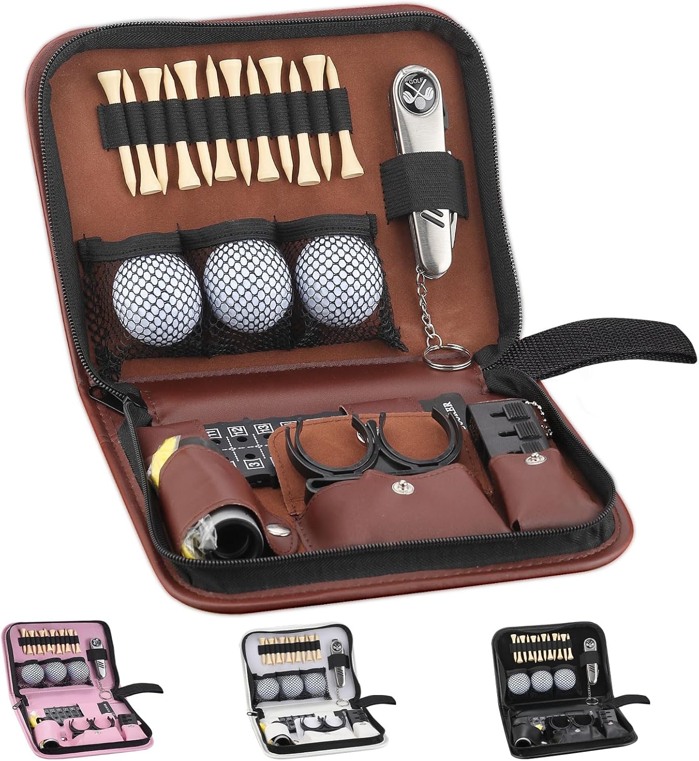 Golf Gifts for Men and Women,Golf Accessories Set with Hi-End Case,Golf Balls,Golf Tees,Golf Multifunctional Divot Tool,Rangefinder Golf Brush,Golf Scorer，Golf Ball Clamp