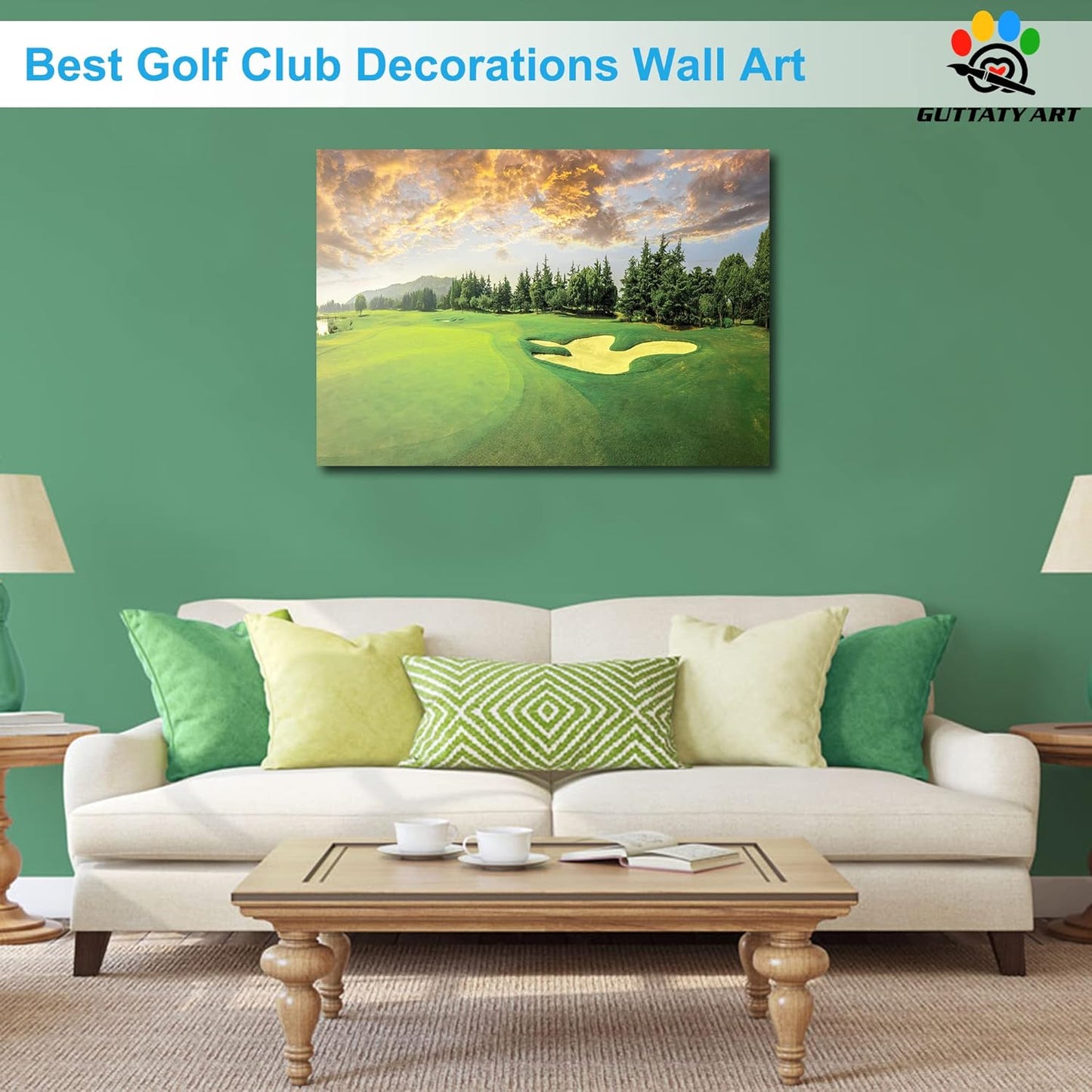 Golf Canvas Wall Art, Green Golf Course Wall Art Painting Prints for Living Room Wall Decor, Sunset Golf Sport Poster Picture for Bedroom Decor, Framed Artwork for Office Home Decoration 28x40 Inches
