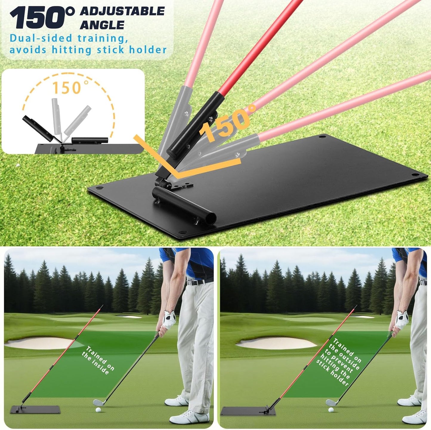 Pro Golf Alignment Sticks Holder – Adjustable Swing Plane Trainer with Weighted Base | Angle Plate Golf Training Aid for Swing Path, Putting & Aiming