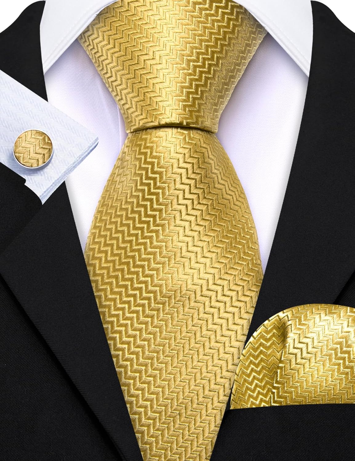 Barry.Wang Designer Classic Ties for Men Set Formal Pocket Square Cufflink Check Plaid