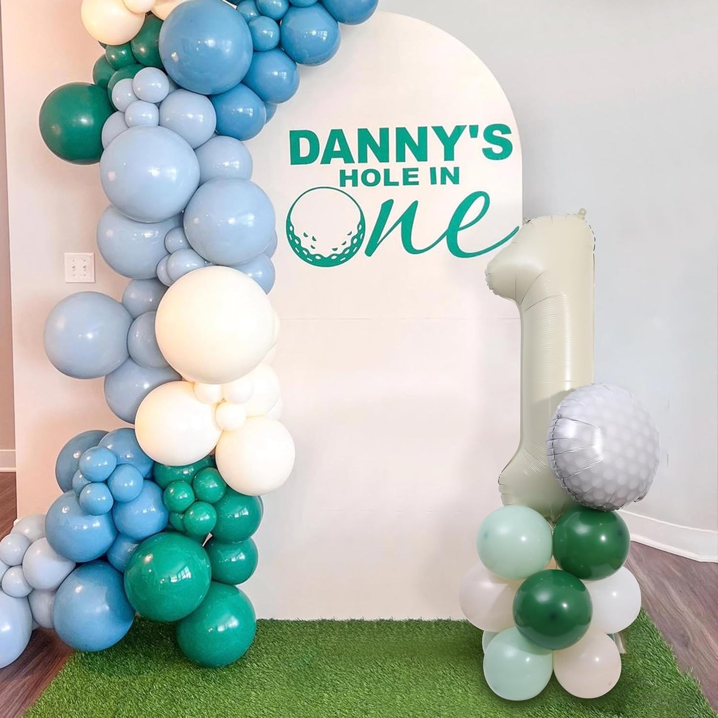 Hole-in-One Birthday Balloons - Golf Birthday Balloon Decorations, Golf Party Tower Set, White and Green 1 Aluminum Foil Balloon for Sports Party Anniversary Supplies