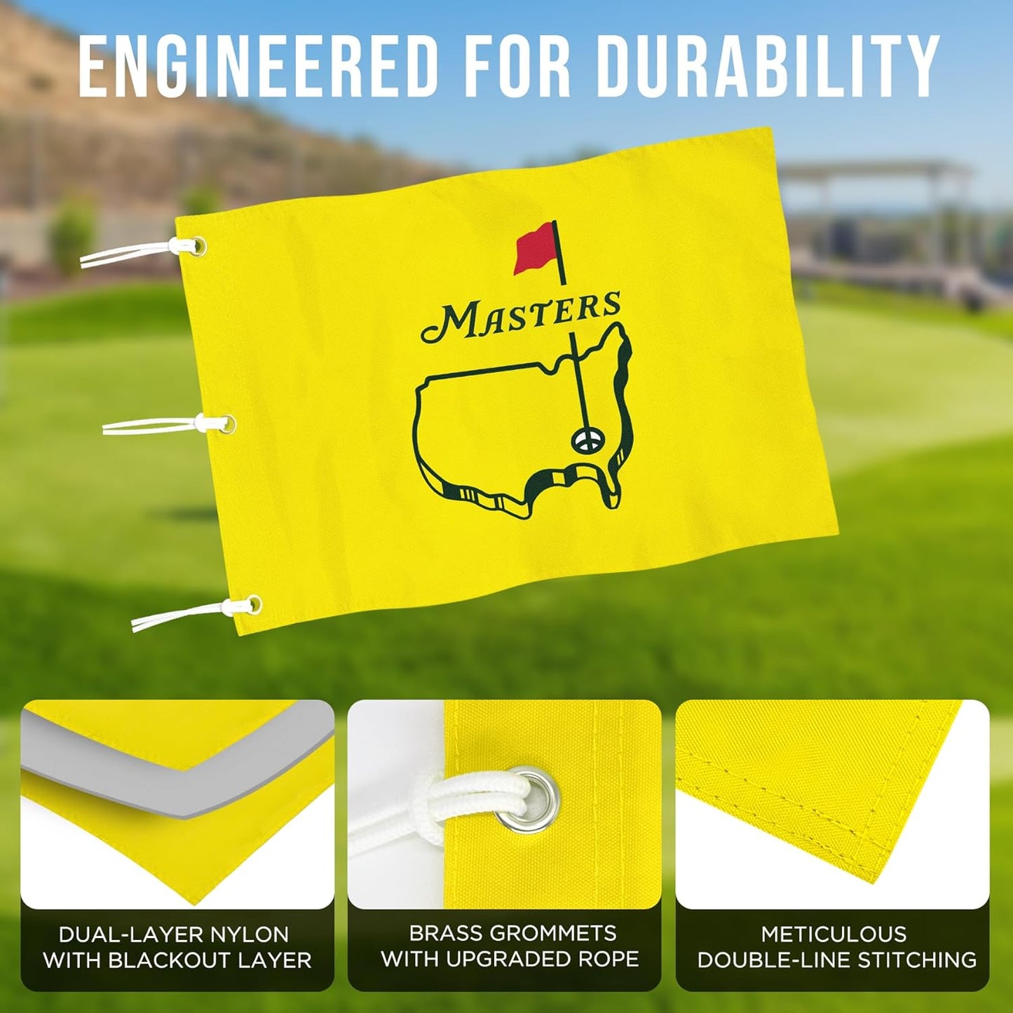 Golf Flag with Grommets, Double-Side Printed Augusta National Flag, 420D Nylon Golf Pin Flags, Putting Green Flags for Golf Course Driving Range Collection, 14" H x 20" L, Yellow