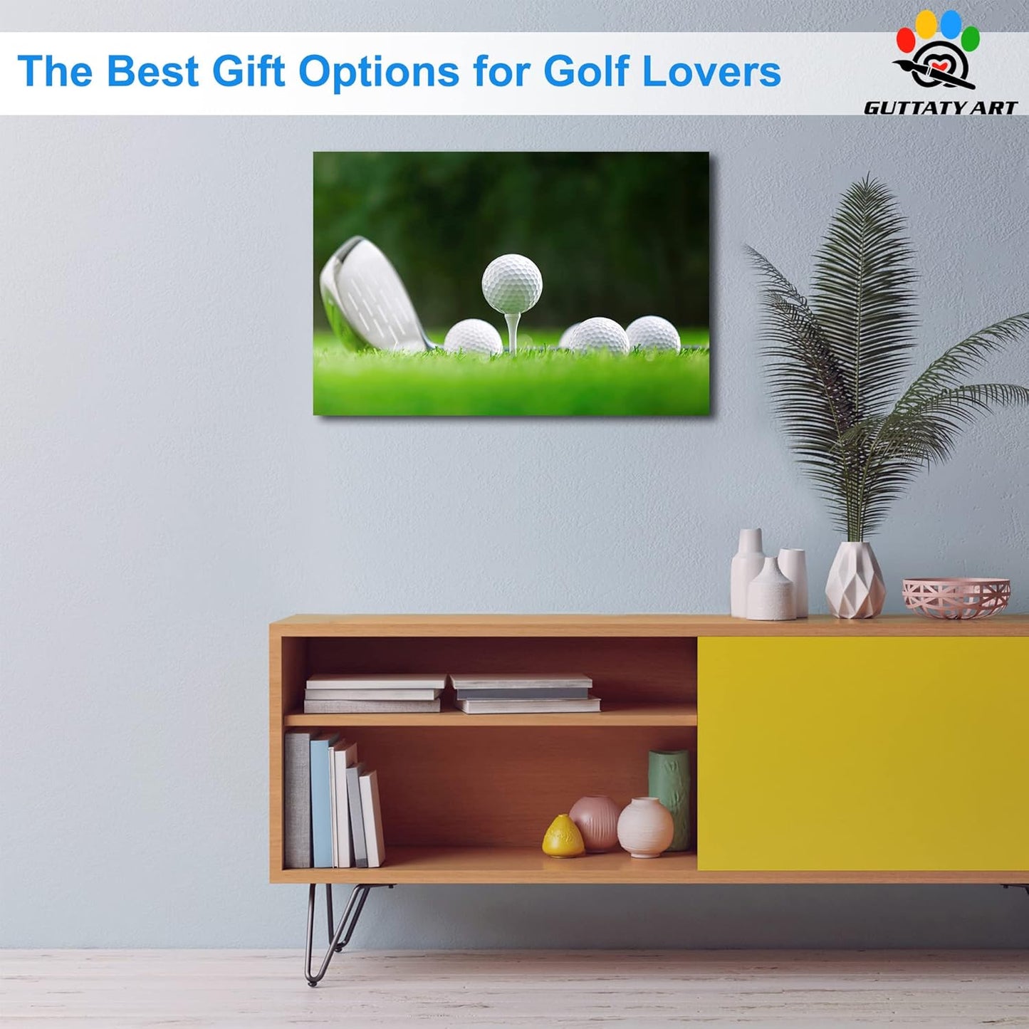 Golf Canvas Wall Art, Golf Course Wall Art Painting Prints for Living Room Wall Decor, Close Up of Golf Balls Poster Picture for Bedroom Decor, Framed Artwork for Office Home Decoration 24x36 Inches
