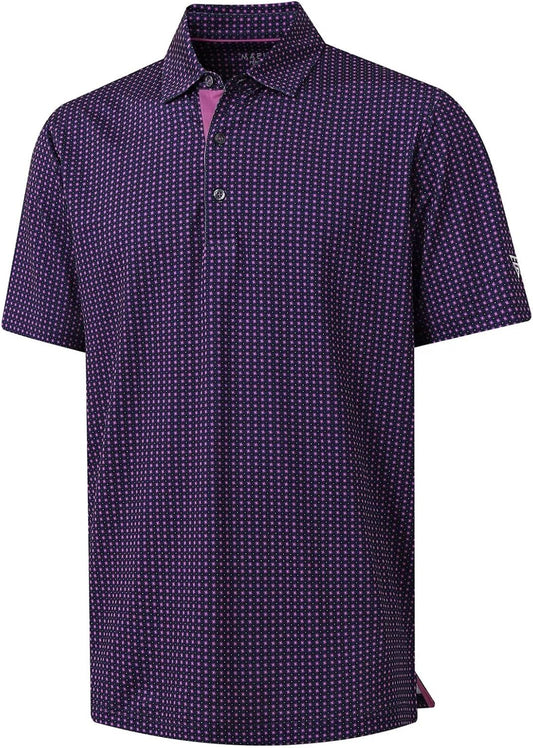 M MAELREG Mens Golf Shirt Short Sleeve Dry Fit Print Moisture Wicking Performance Patterns Collared Polo Shirt