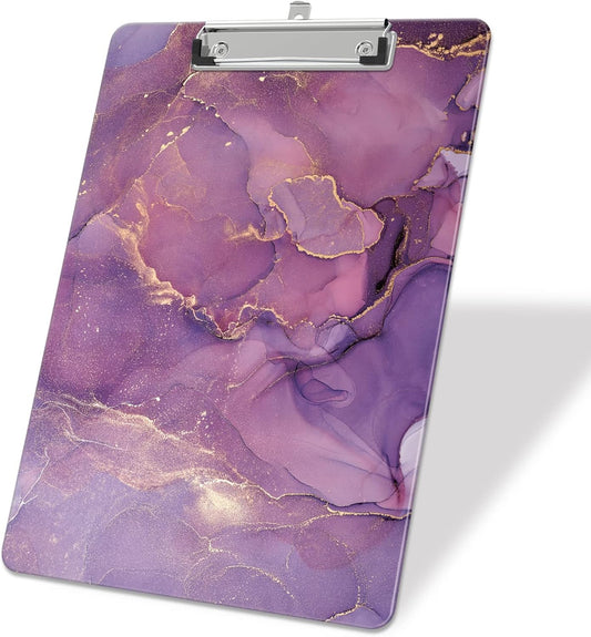 Plastic A4 Clipboards, Cute Clip Board Stardard Letter Size 9 x 12.5 in, Office Decorative for Students Women Men and Kids, Purple Marble