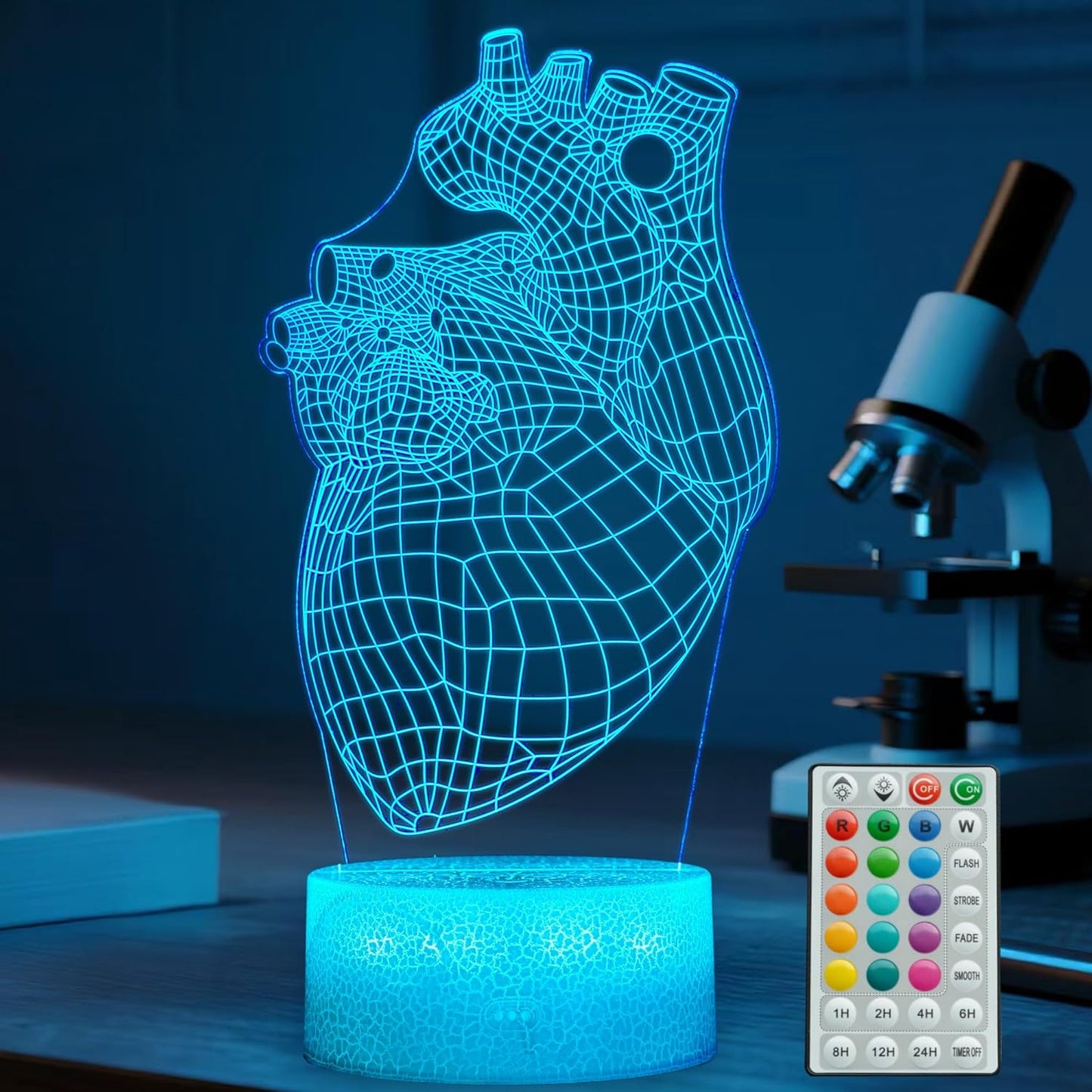 Heart Anatomy Illusion Lamp, Cardiology Gifts, 3D Night Light, 16 Colors Changing, Timer, 4 Flash Modes and Dimmable, Kids Room Decoration, Xmas Heart Model Gifts