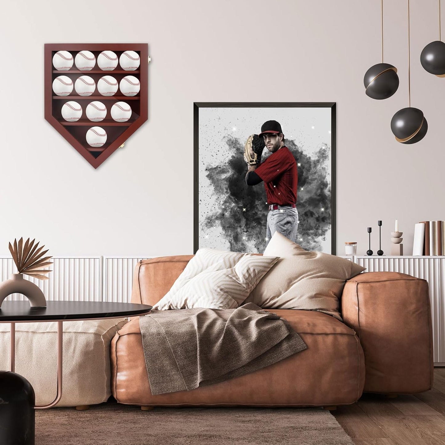 Baseball Display Case & Shadow Box - Lockable Acrylic Door Wall Mount Cabinet for 12 Baseballs - 13x16 Inch Collectible Display Frame for Enthusiasts