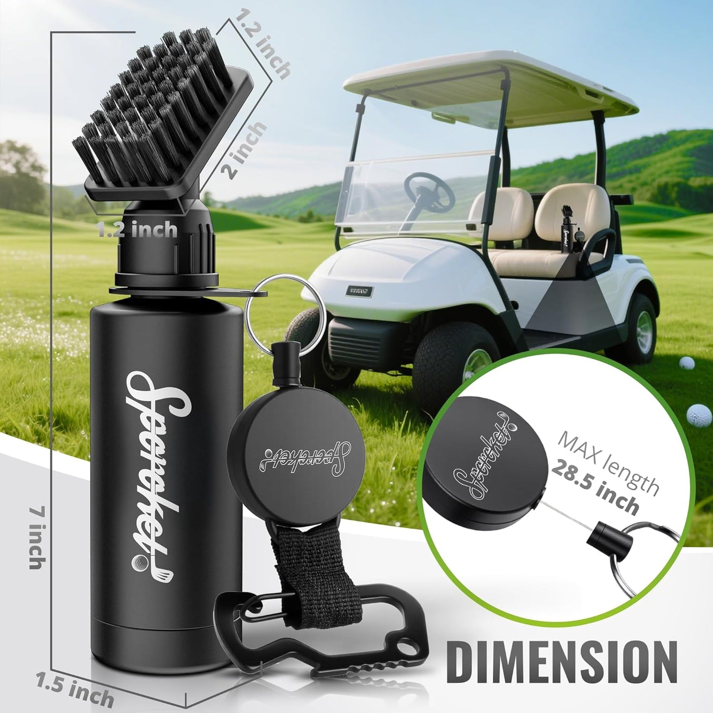 Pro Golf Club Brush Cleaner with Multi Purpose Heavy Duty Retractable Clamp and Squeeze Bottle for 4 oz of Water, Premium Golf Accessories for Men
