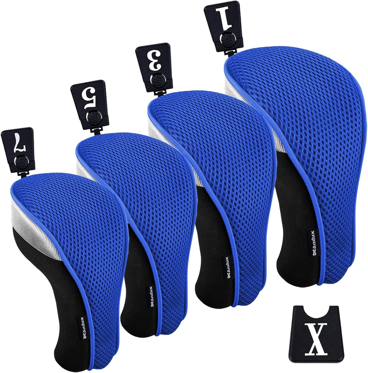 Andux 4pcs/Pack Mesh Golf 460cc Driver Fairway Wood Club Head Covers with Interchangeable No. Tags