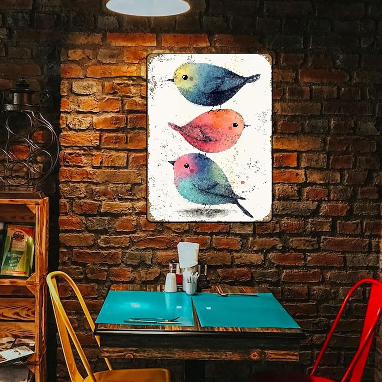 Vintage Tin Sign Watercolor Birds Wall Decor Nursery Birds Print Cute Wall Decoration Birds Nursery Animals Sign Poster Home Bar Plate Wall Decor Birds Metal Sign 12x16 Inch