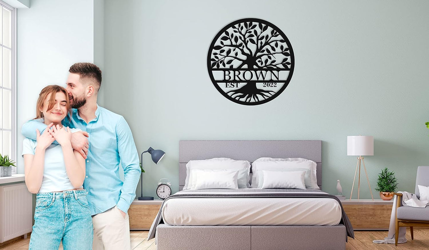 Personalized Tree of Life Metal Sign, Personalized Last Name Signs, Wedding Anniversary Sign Gifts,Custom Name Signs, Tree of Life Wall Decor, Family Wall Décor