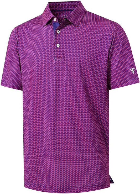 M MAELREG Mens Golf Shirt Short Sleeve Dry Fit Print Moisture Wicking Performance Patterns Collared Polo Shirt