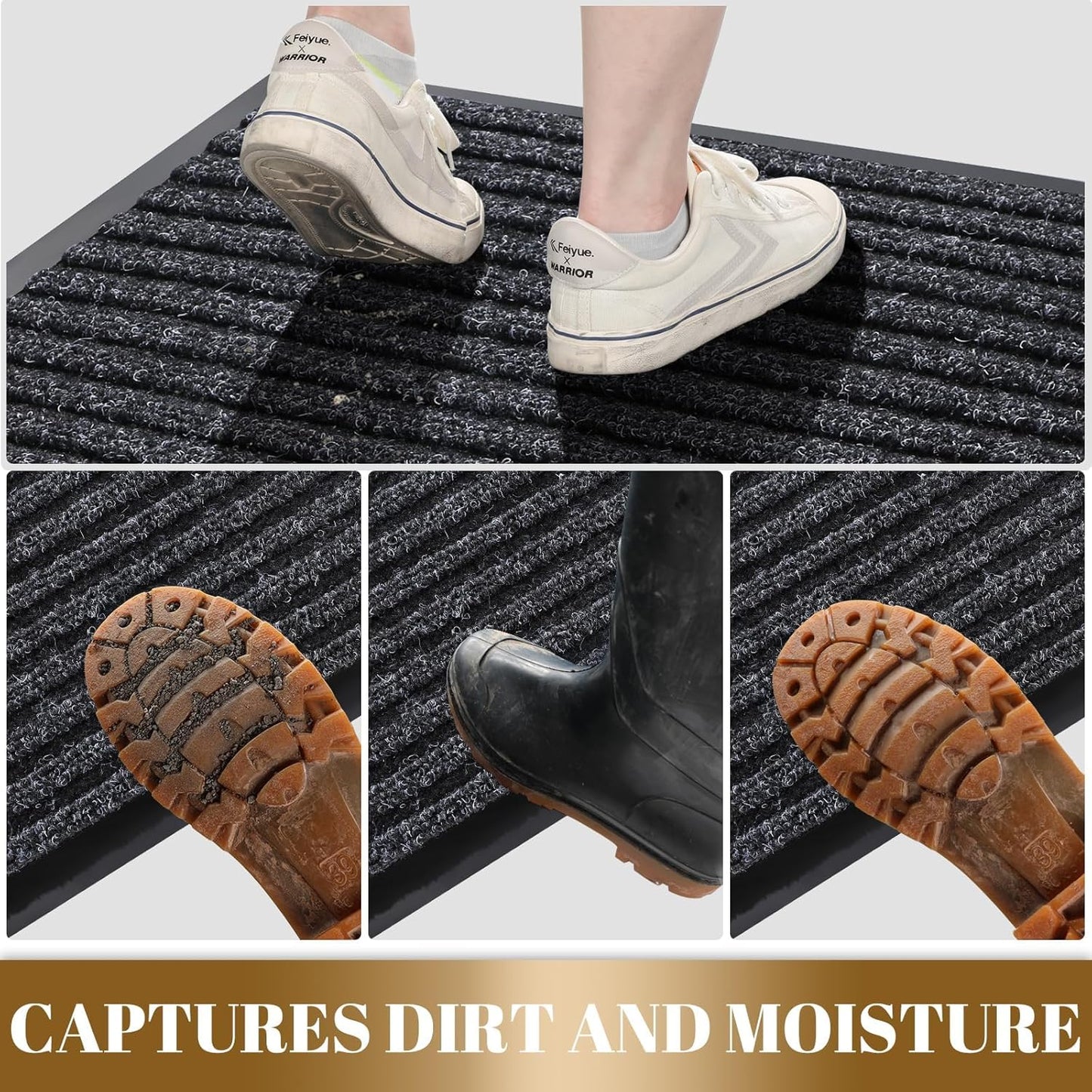 Yimobra Front Door Mat Outdoor Indoor Entrance, 100% Waterproof All-Season All Weather Doormat, Welcome Matt Outside Entry, Non Slip, Low Profile, Heavy Duty Patio Porch Floor Mat,29.5 x 17, Dark Grey