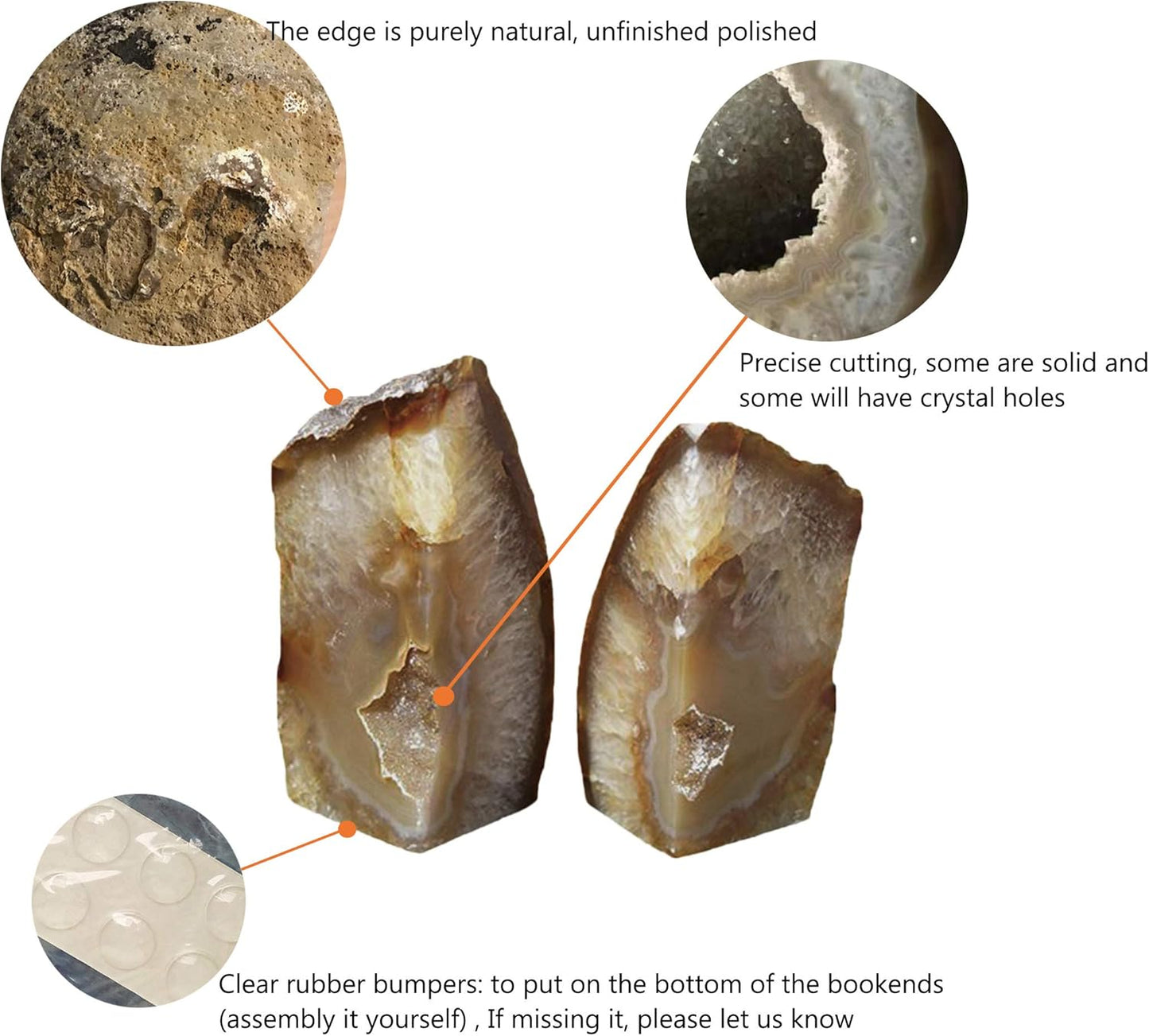 AMOYSTONE Unique Agate Stone Bookends, Heavy-Duty Book Ends for Heavy Books, Quartz Crystal Book Stopper, Natural Brown/Gray, 4-6 LBS, Perfect for Office and Studyroom Decor