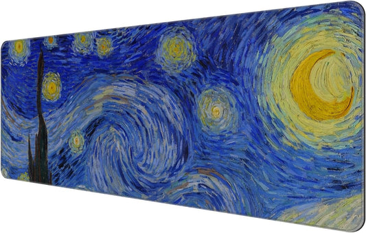 Dynippy Thin Extended Gaming Mouse Pad （31.5 * 11.8 * 0.08 inch） with Stitched Edges Large Mousepad Long XXL Keyboard and Mouse pad Desk Mat for Gaming Office & Home - The Starry Night