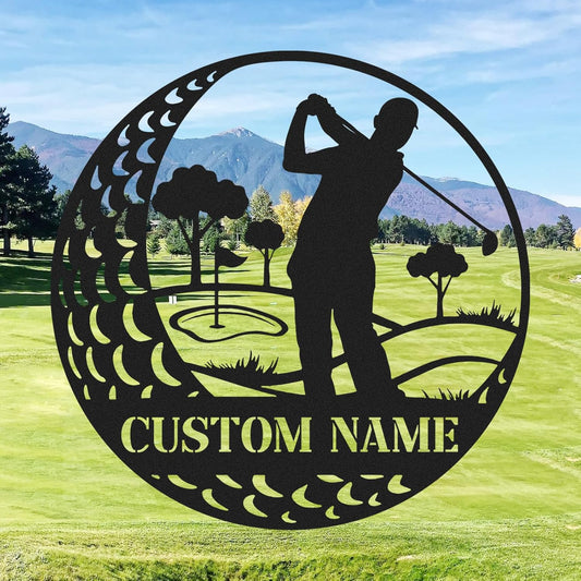 Personalized Golf Metal Wall Decor, Custom Name Sign, Porch Signs Outdoor, Home Deocr, Vintage Golf Wall Art for Man Cave Office Garage Bar Pub, Personalized Golf Gifts for Men Dad Color01