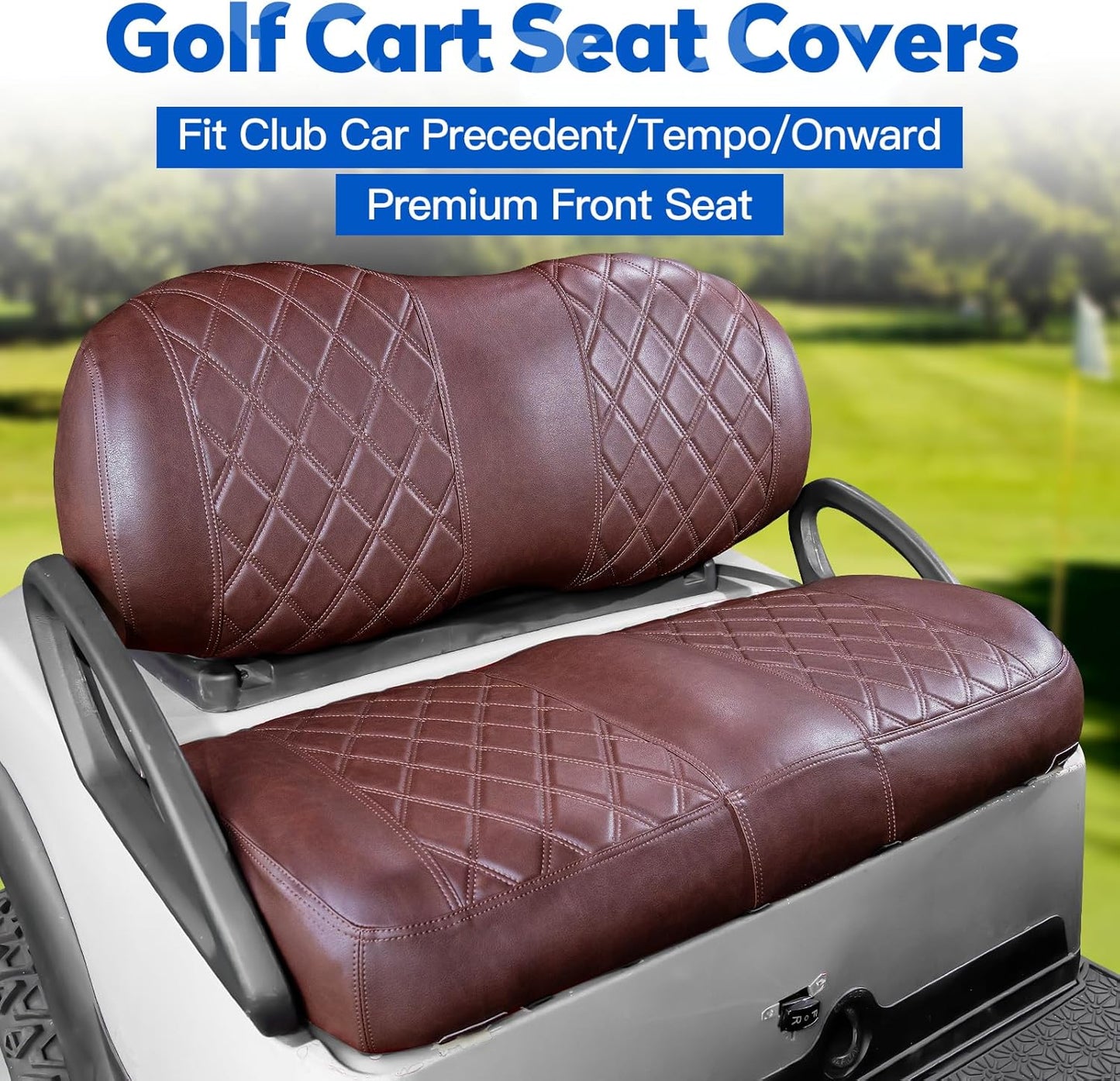NOKINS Golf Cart Diamond Front&Rear Seat Covers Kit, Front Seat Covers Fits Club Car Precedent/Tempo/Onward Premium Seat Cushion, Rear Seat Covers Fits Aftermarket Standard Cushion(Brown&Brown 8438)