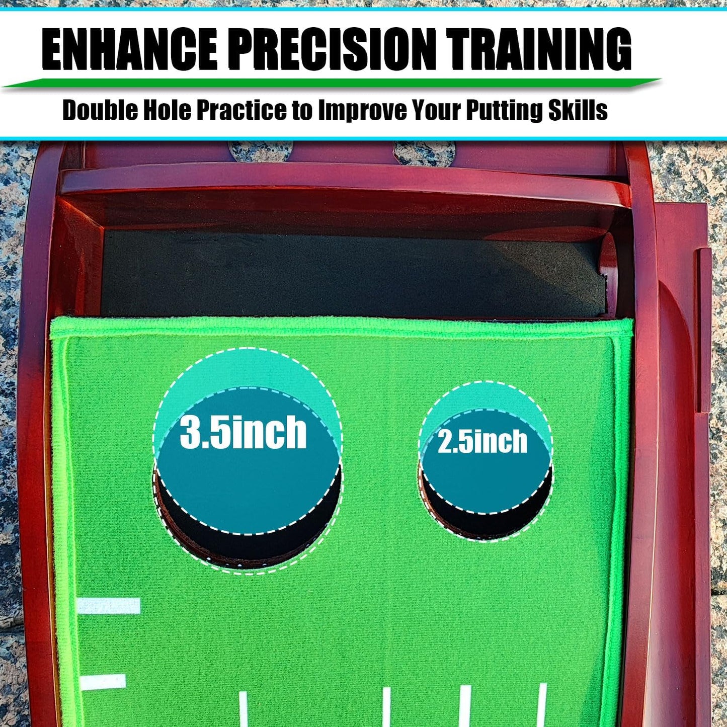 Putting Mat - Indoor Green With Auto Ball Return and 3 Balls for Golf Games & Practicing at Home, Office, Backyard, Great Gift for Families and Friends