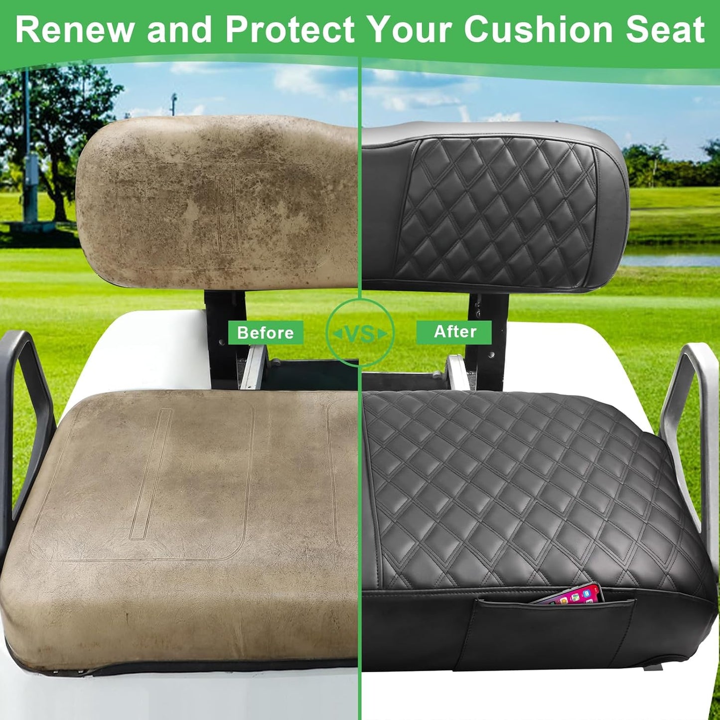Club Car DS 2000.5-Up Seat Covers, Golf Cart Seat Covers for Club Car DS OEM Ordinary Seat, Front Seat Cover with Concave and Convex Design, Thick Vinyl Leather Comfortable