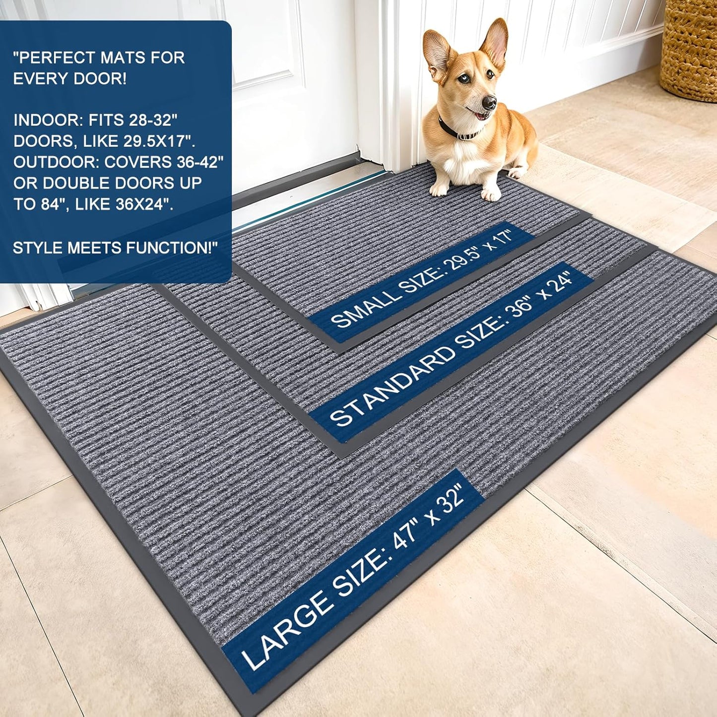 OLANLY Front Door Mat Indoor Outdoor Entrance, Waterproof Heavy Duty Doormat, Fade Resistant, Low Profile, Easy Clean Patio Porch Welcome Floor Mats for Entry, 33x21, Light Gray
