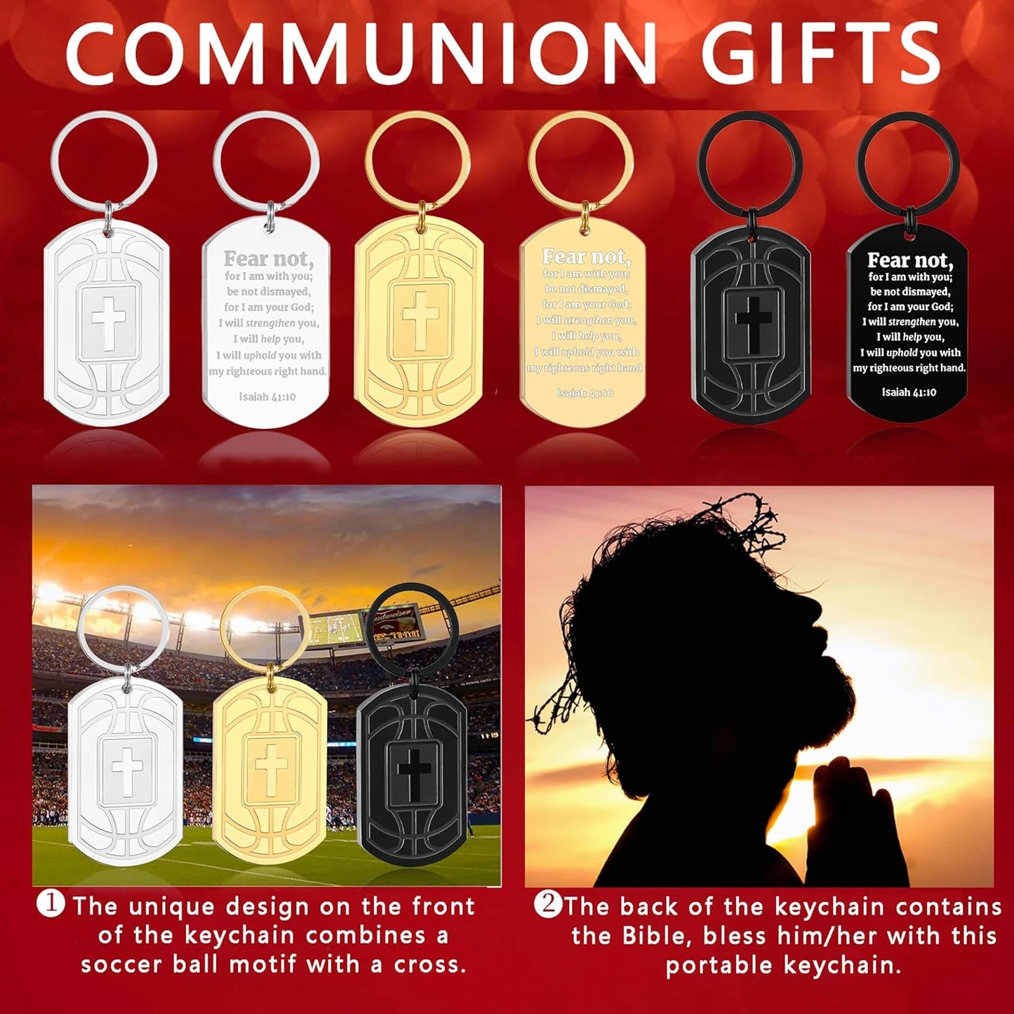 Football/Baseball/Soccer/Basketball Keychain for Men First Communion Baptism Confirmation Mens Gifts
