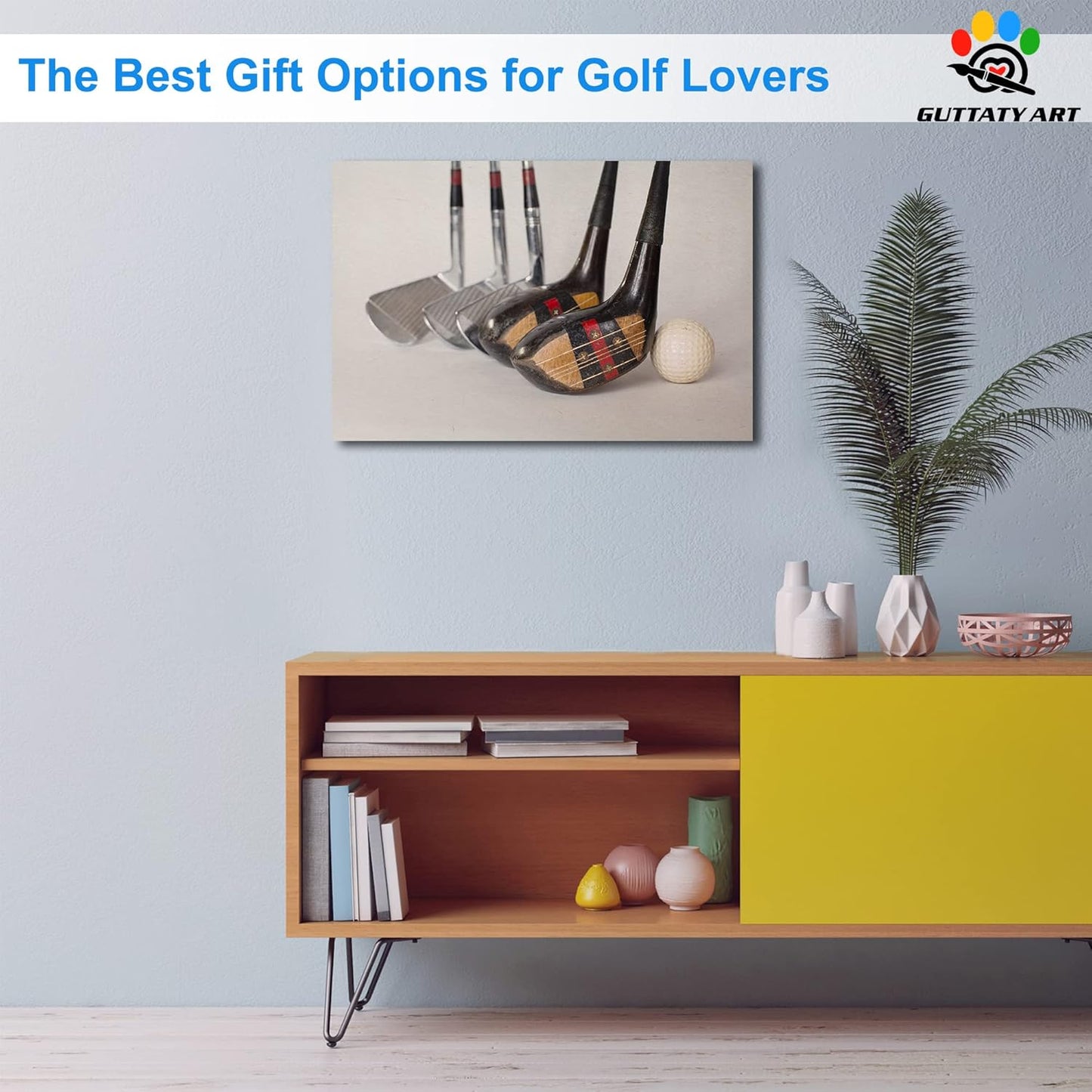 Golf Canvas Wall Art - Modern Clubs Picture for Living Room, Men's Sports Balls Poster Prints for Home, Office, Bathroom Decor - Framed Artwork Ready to Hang 24x36 Inches