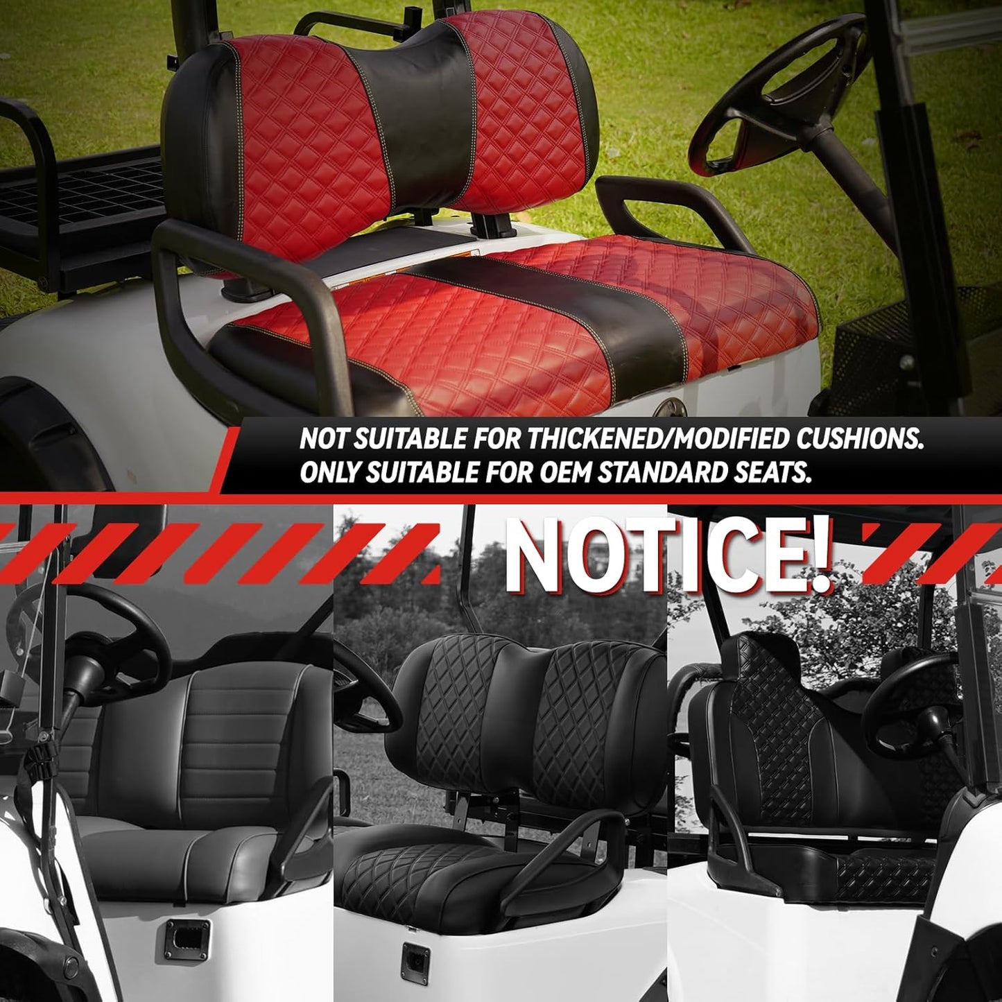 Golf Cart Front Seat Covers for Yamaha Drive 2007-2016/Drive 2 2017+ Front OEM Universal Seat Cushion, Marine Grade Vinyl Leather Seat Covers/Easy to Install-Deep Red(2PCS)