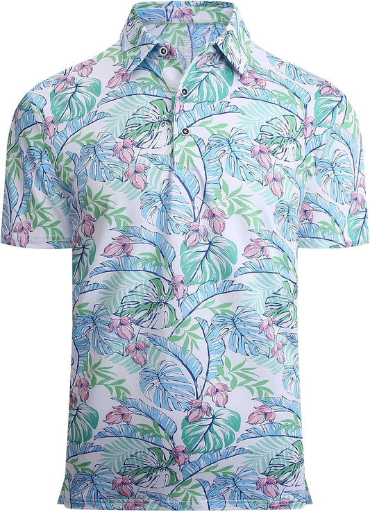 Alex Vando Mens Hawaiian Golf Shirt Moisture Wicking Digital Print Golf Shirts for Men