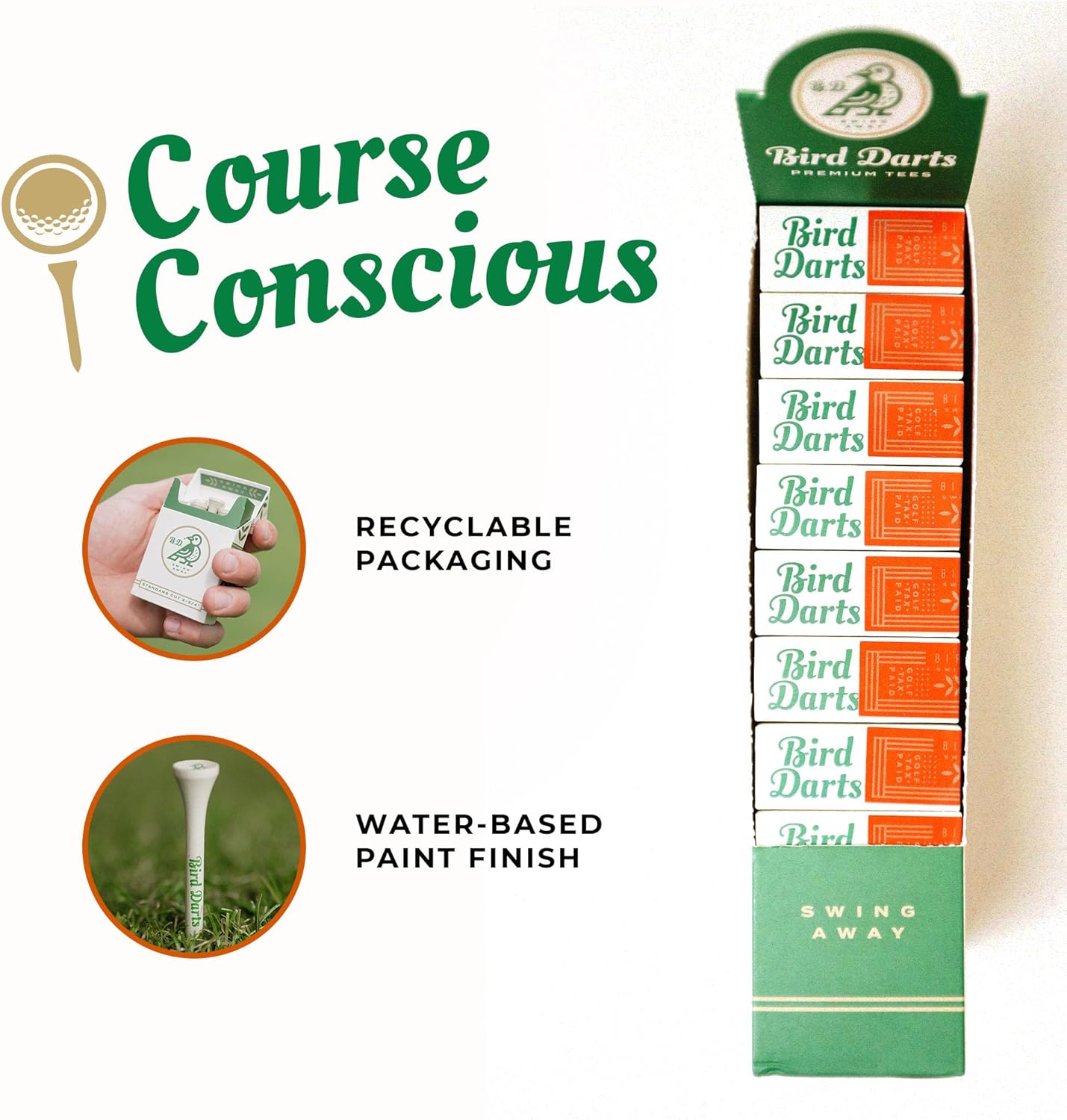 Premium Bamboo Wood Golf Tees, 18/72/180 Units (Packs of 18), 2 ¾ Golf Tees in Cigarette-Style Packaging, Durable, Biodegradable, Golf Tees Wood for Stylish Golfers