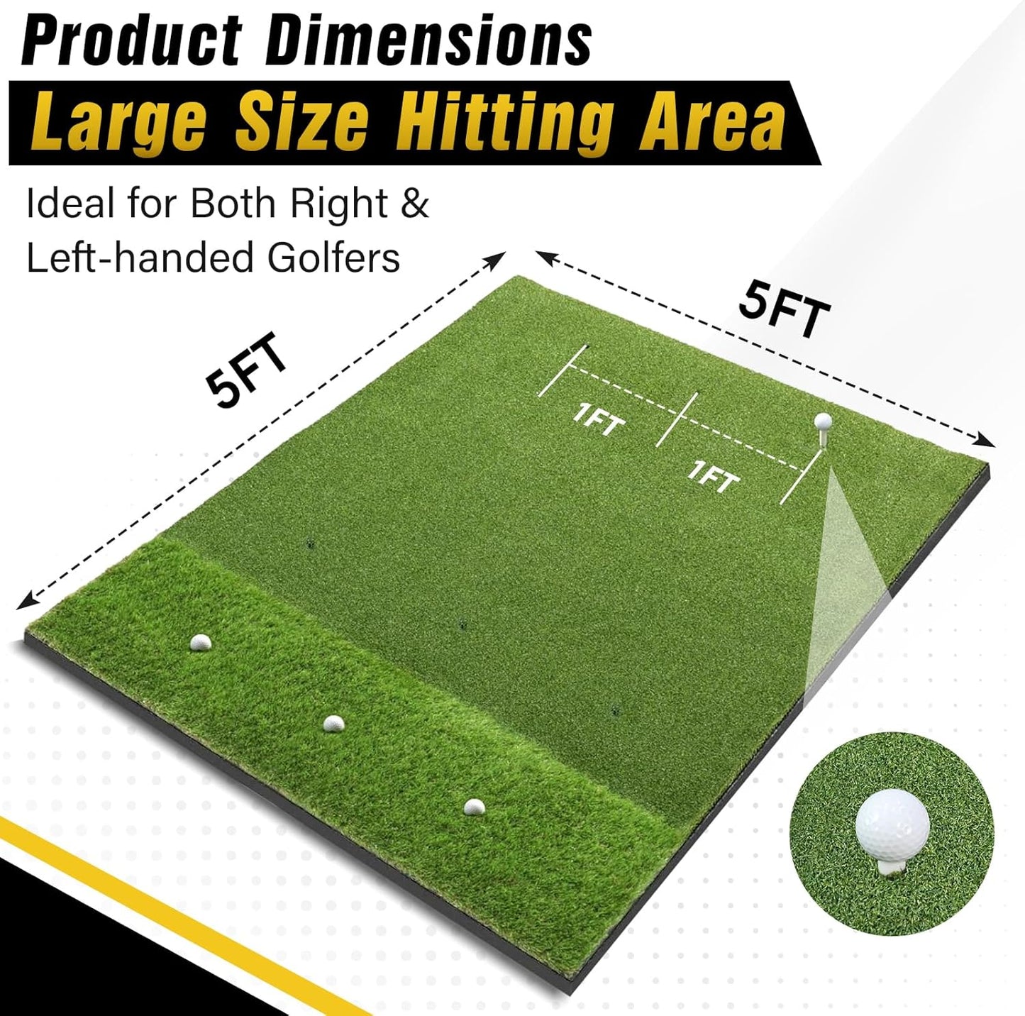 Dual-Turf Golf Mat 31mm: 6x4ft/5X5ft Extra Large Golf Hitting Mats Practice Outdoor Indoor, High-Density Artificial Turf Matt for Garage Simulator Chipping Driving Training, Ideal Gifts for Men Dad