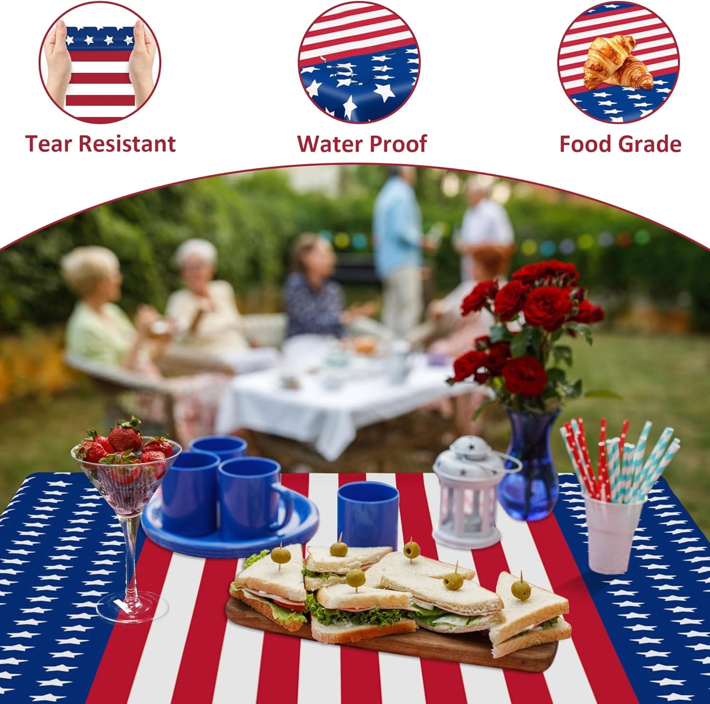 QZYL 3 Pack 4th of July Tablecloths, 54" x 108" Patriotic Plastic Tablecloth, Rectangle Fourth of July Table Cloth Red White Blue Tablecover, Patriotic Party Supplies Independence Day Decorations