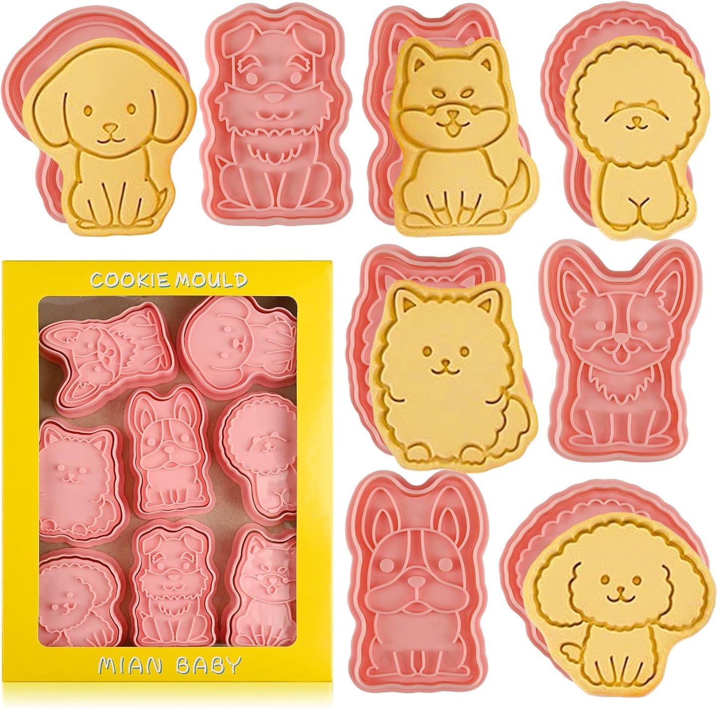 Dog Cookie Cutters Set, 8 Pcs Puppy Cookie Cutter with Plunger Stamps, Cute Cookie Cutters for DIY Biscuit Dog Snacks Cheese Baking
