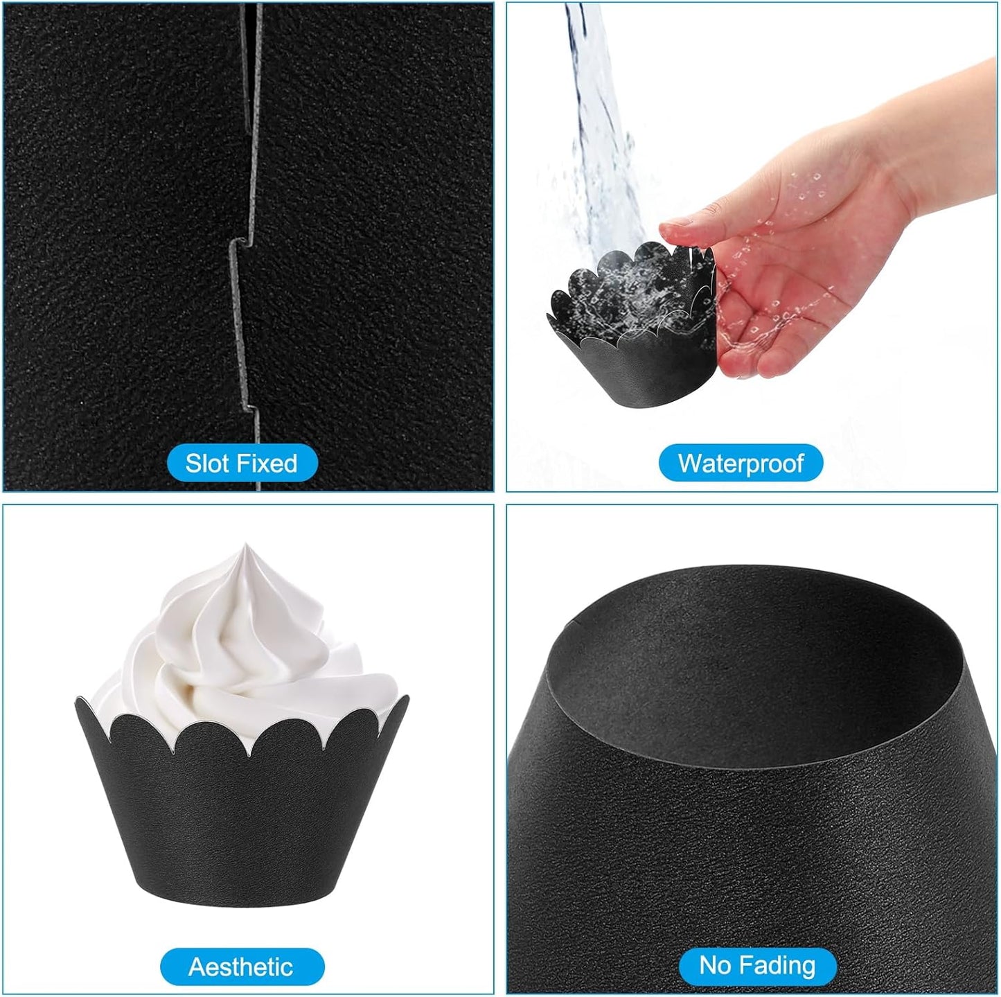 PATIKIL Cupcake Wrappers Paper, 50 Pack Baking Cups Standard Wave Decoration for Anniversary Birthday Weddings and Parties, Black