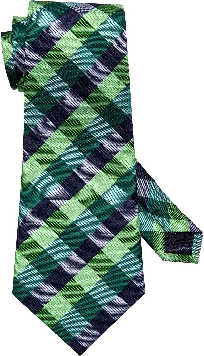 Barry.Wang Designer Classic Ties for Men Set Formal Pocket Square Cufflink Check Plaid