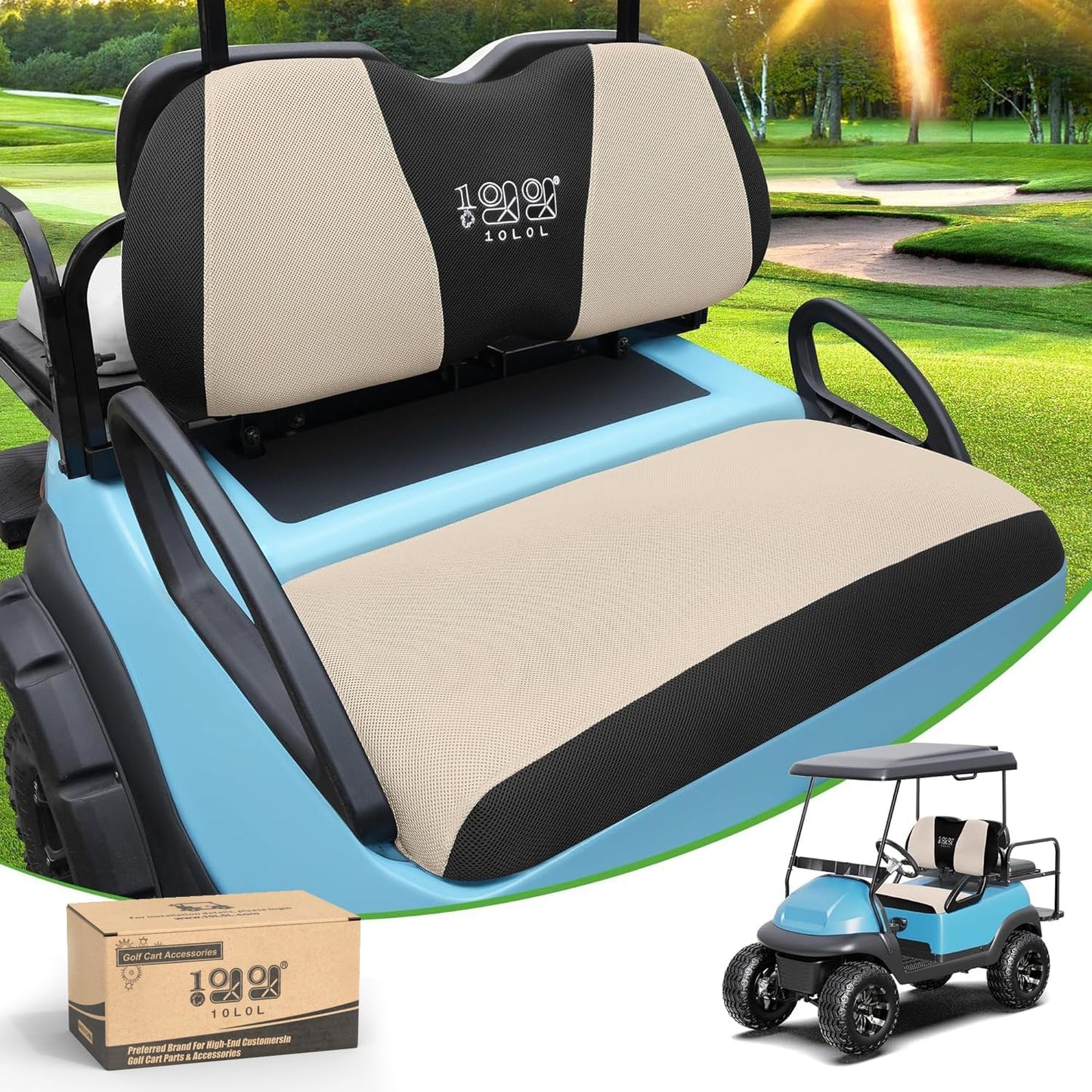 10L0L Golf Cart Seat Covers Universal for Yamaha Club Car Precedent Standard Front Seats, Breathable Mesh Bench Seat Cover, No Drilling Seat Cushion, All-Season Comfort Cool in Summer & Warm in Winter