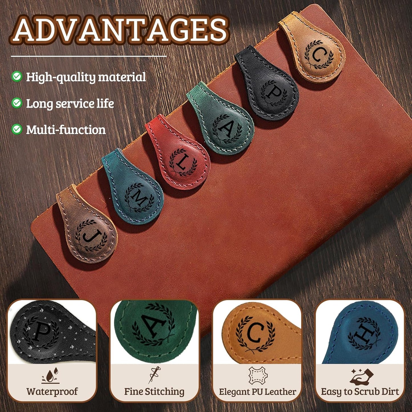 Personalized Magnetic Leather Bookmark - 26 Letters Vintage Engraved Book Marks,Custom Bookmark with Initial,Bookmarks for Women,Reading,Book Lovers (Black, I)