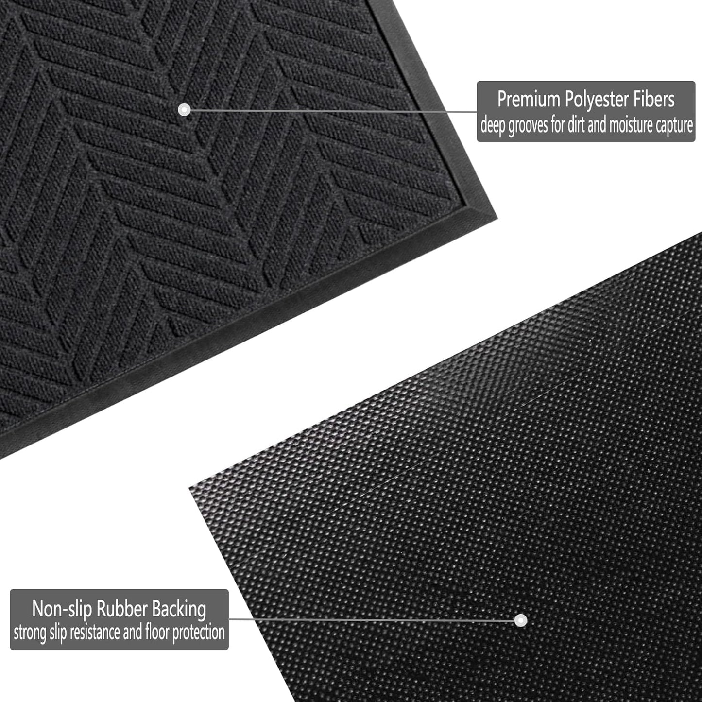 Front Door Mat 36"x24" Indoors Outdoors Welcome Mats, Waterproof Non-Slip Rubber Backing Heavy Duty Doormat Outside Entrance, Low Profile Entryway Rugs Floor Mat for Patio, Pattern A Black