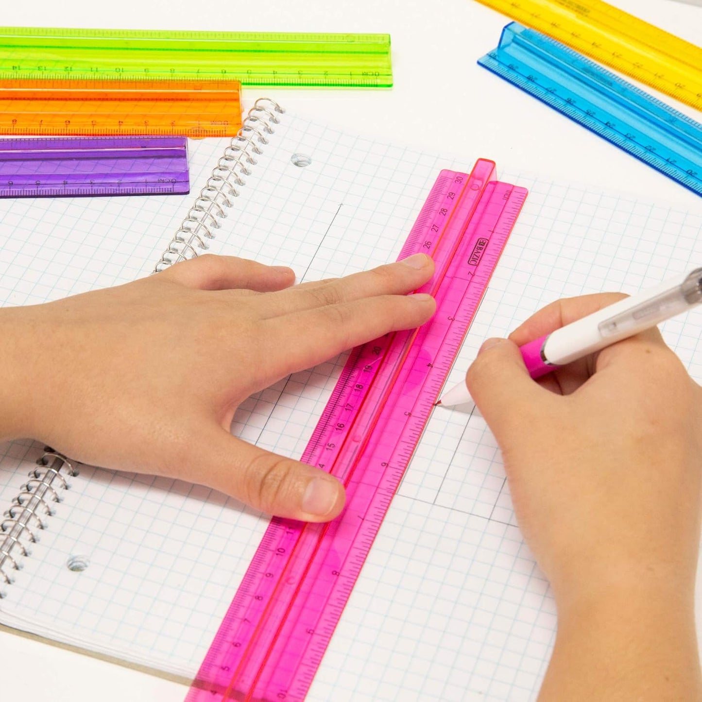 BAZIC Products Plastic Ruler 12" (30cm) w/Handle Grip, Inches Centimeter Metric Measuring Drafting Rulers, for Students School Supplies, Assorted Color, 24-Pack