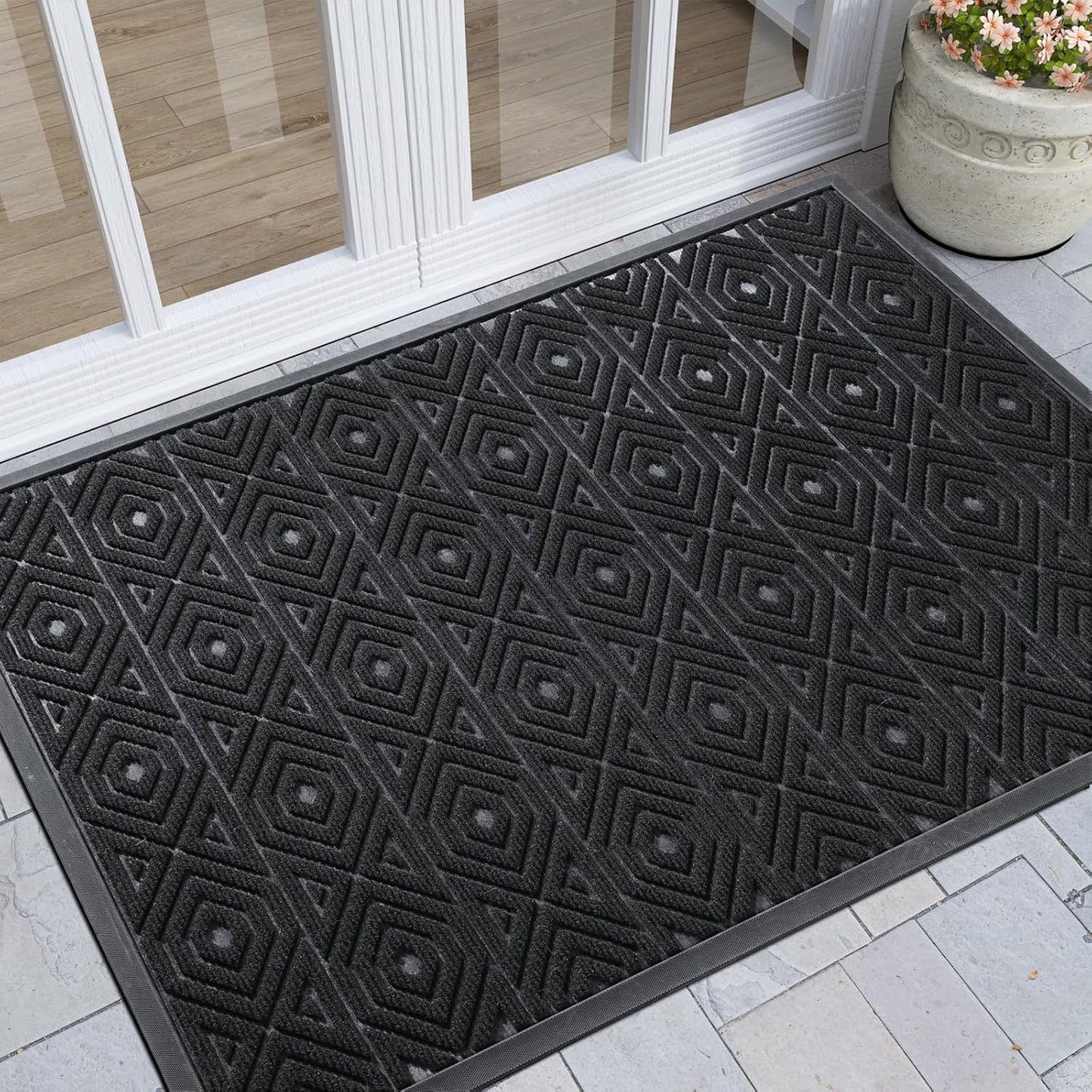 Yimobra Door Mat, Outdoor Indoor Entrance Welcome Mat, Heavy Entry Front Door Mat, Stain & Fade Resistant, Low Profile, Sturdy Rubber, Easy Clean Patio Floor Mat, Waterproof, 47 x 32, Black